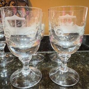 Vintage Glasses Goblets Etched Automobile Retro Set 5 Classic Car Barware Bomar